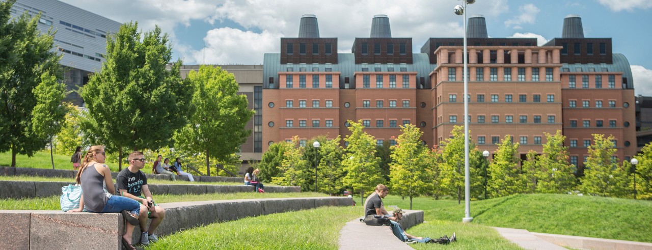 University of Cincinnati's Mantei Center on a sunny day 