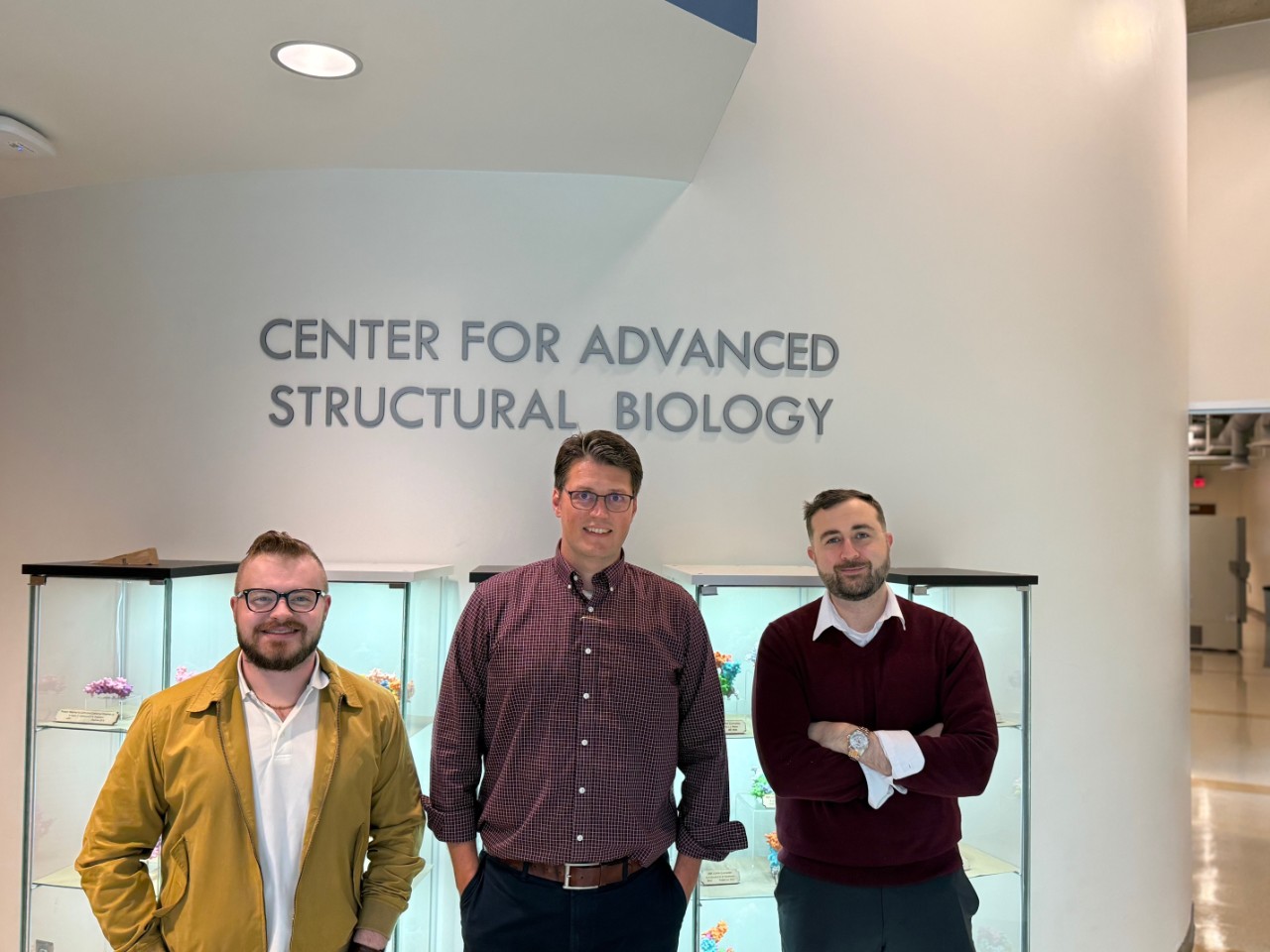 Left to right: Conner Slone, Tom Seegar, PhD, and Joe Maciag, PhD, at the Center for Advanced Structural Biology